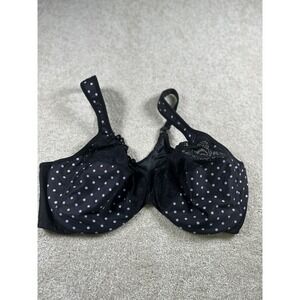 Glamorise Bra Womens 46D Black Polka Dot Lace‎ Comfort Front Close Wireless Plus